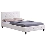 IDIMEX Lit Simple pour Adulte JOLIEN Couchage 120 x 190 cm avec sommier 1 Place et Demi / 1 Personne, tête et Pied de lit capitonnés avec Strass, revêtement synthétique Blanc