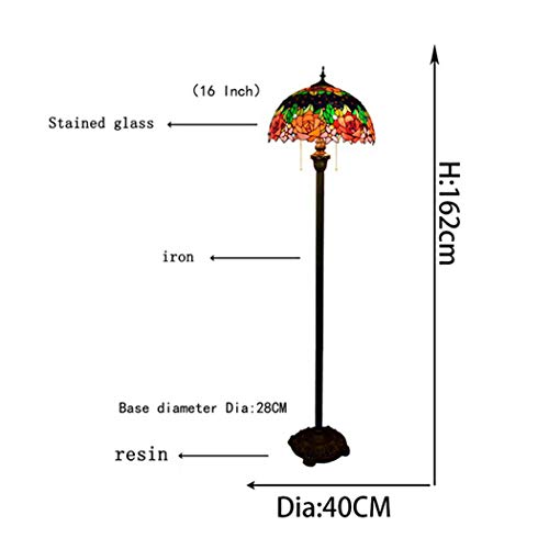 YJFFAN 16-Zoll-Fußboden Lampe Tiffany Style Buntglas Vintage Rose Floor Uplighter Wohnzimmer Dining Bar Leuchte E27 Reißverschluss Steh Licht