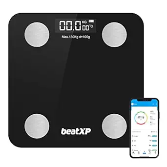 beatXP Smart Bluetooth BMI Weight Machine for Body Weight with 12 Essential Body Parameters, Wireless Body Composition Scale with Easy App Sync - 2 Year Warranty