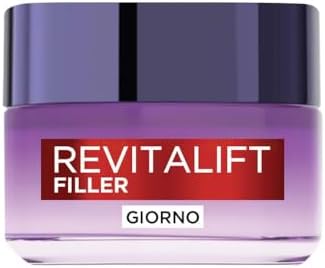 L'Oréal Paris Crema Viso Giorno Revitalift Filler, Per Tutti i Tipi di Pelle, Azione Anti-Rughe, Pelle Rimpolpata a Lungo, con Acido Ialuronico Concentrato, 50 ml