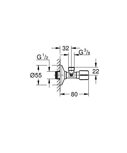 Grohe 22051000 Eckventil, für Einhandmischer mit selbstdichtendem Anschlussgewinde, Wandanschluss 1/2 Zoll mit Bauschutzkappe, Abgang 3/8 Zoll - 2