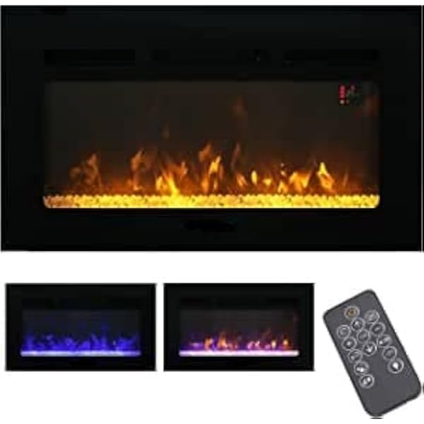 Electric Fireplace, ALPHA CAMP Electric Fire Heating Insert, Electric Stove Fire  Heater Wall Built-in and Hung on with Remote Control, 3 LED Color 4 Flame  Effect with Crystal, Black (30) : Amazon.co.uk: