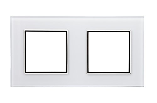 Preisvergleich Produktbild Bresetech DESIGN TOUCH LICHTSCHALTER GLAS STECKDOSEN Schalter System Steckdose Einsatz (811 Steckdose Rahmen doppelt WEISS)