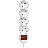 SIMON &ndash; Multiple Base, Flat Socket Strip, 4 Sockets of 16A, Plug with Ground Socket and On/Off Switch, 1.5 Metre Cable, White