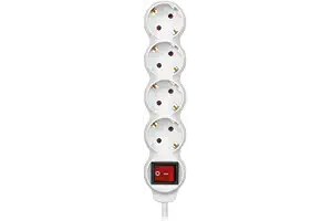 SIMON - Base MÚLTIPLE, REGLETA DE Enchufe Plano, 4 Tomas DE 16A, LADRÓN DE ENCHUFES con Toma DE Tierra E Interruptor ON/Off, Cable DE 1,5 Metros, Color Blanco