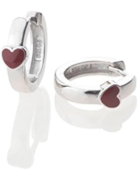 Kinderohrringe, Creolen 925 Sterling Silber mit rotem Herz