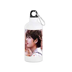 Mug Morning BTS V Water Bottle | BTS V Bottle for Girls | Aluminium BTS Theme Water Bottle, White, Pack of 1 | BTS V in Nature (Bottle)