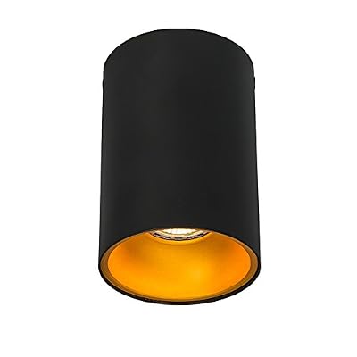 QAZQA Design / Moderne / Spot plafond Deep noir et doré Metal Cylindre / Rond / Compatible pour LED GU10 Max. 1 x 50 Watt / Lampe de lecture