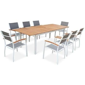 Dlm Design Salon De Jardin 10 Places Aluminium Noir Et Bois