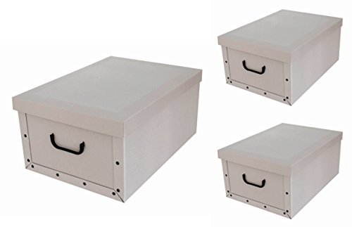 3 Stück XXL Dekokarton in moderner Trendfarbe "Classic White" mit dezenten Streifen. Praktisch und edel für Haushalt, Büro oder zum Verschenken! Mit Griffen zum Tragen und XXL Volumen!