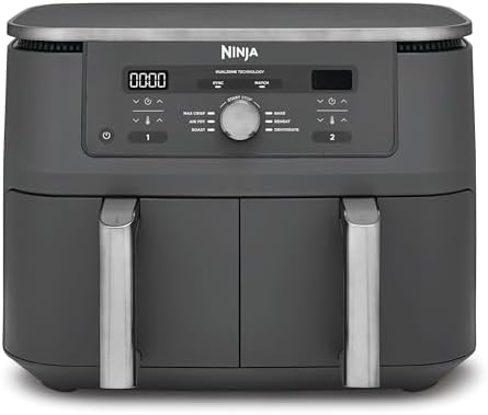 Ninja MAX Doppia Zona, Friggitrice ad aria digitale senza olio con doppio cestello, 6 in 1, 9,5 L, cestelli lavabili in lavastoviglie, antiaderenti, grigio piombo DZ400EU