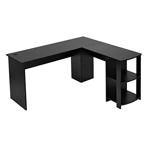 elevenfurniture Corner Computer Desk Home Office L-Shaped Workstation Table with Bookshlef (Black)