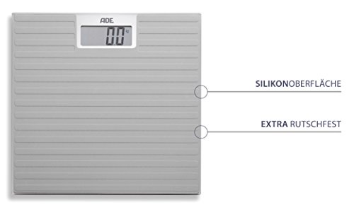 ADE Digitale Personenwaage BE 1509 Loreen. Elektronische Badezimmerwaage mit rutschhemmender Silikon-Oberfläche für maximalen Grip. Genaue Gewichtsbestimmung bis 180 kg. Inklusive Batterie. Grau - 3