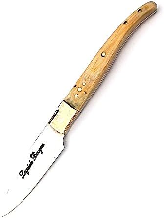 6240. 1 x 14cm butter knife Teak wood handle Laguiole Bougna France.Forged hand finished inlaid filigree spine handles,brass bolster. individually made using natural materials, no two sets will be the same