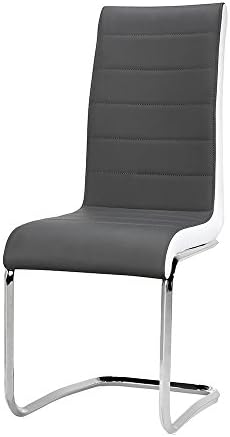 Schindora® Faux Leather Dining Chairs with High Back and Chrome Legs Grey with White Side (8 chairs)