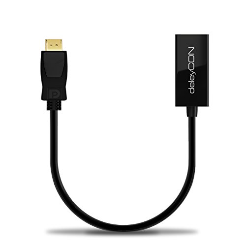 deleyCON DisplayPort zu HDMI Adapter-Kabel – 4K / 2160p / 1080p / 3D / Audioübertragung – DP Stecker auf HDMI Buchse – vergoldet – TV / PC / MAC - 4