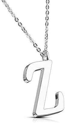 Bungsa Alphabet Letter A-Z in Silver or Rose Gold Pendant Necklace Women's Necklace – Stainless Steel – for Women, Men and Women's Necklace – A B C D E F G H I J K L M N O P R S T U V W Z