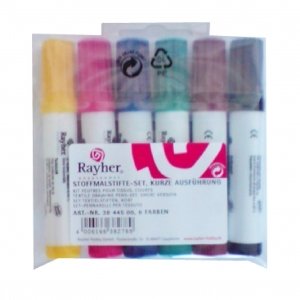 RAYHER 3844500 Stoffmalstifte-Set, kurze Ausführung, SB-Beutel 6 Stifte
