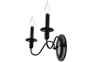 MRHYSWD 2 Lights Black Wall Lights for Living Room Bedrooms Bedside Hall, Vintage Wall Sconce Lights Industrial Candle Wall Lamp Retro Wall Lighting Fixtures Indoor with E14 Base (Exclude Bulbs)