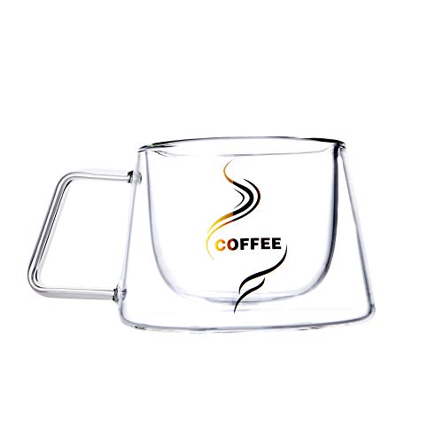 HEESUNG Taza de café de Vidrio de Doble Pared con Mango, Taza de té Duradera sin BPA, Taza de café de 180 ml o Taza de té
