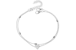Ledander Anklets for Women, 2 Layered Heart Pendant Ankle Bracelets, Adjustable Beads Foot Chain Women's Anklets, 22+5cm Anklet Jewelry for Women and Girls Mom Sisters