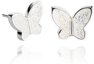 Dragon PorterTender Small Sparky Butterfly Stud Earrings; Valetine's Day Fun Jewellery Gift for Women (White Silver)