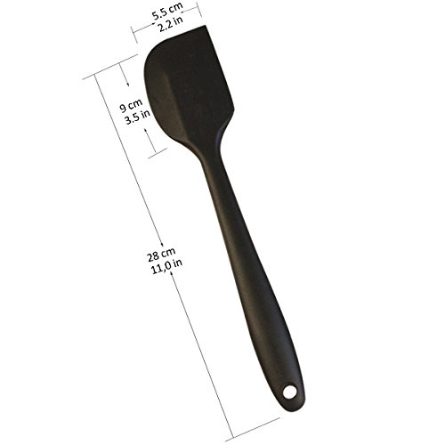 Silikon Teigschaber Küchenhelfer Set – Kleine Mixer Flexiblen Silikonschaber Backpinsel Topfset Kochbesteck – Küchengeräte Schmal Teigspachtel Backzubehör – mit stabilem Edelstahlkern zum Kuchen Backen und Mixen, Einteilig, 28cm in Schwarz - 2