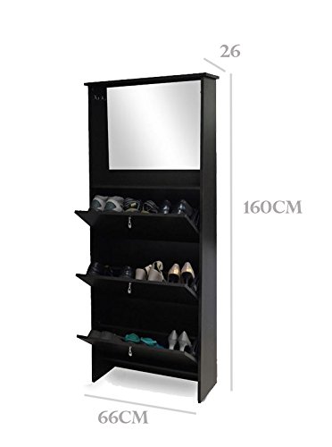 Intirilife – Schuhregal Schuhschrank Kommode mit 3 Klappfächern und Spiegel in SCHWARZ - 2