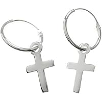 Pendiente aro con cruz colgante Plata de Ley - Pendientes Unisex