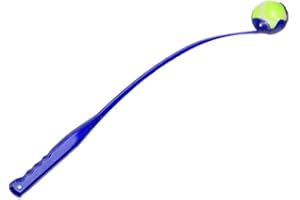 Fluffix Ballwerfer für Hunde mit Tennisball - Blau - 65 cm - Weitwurf-Technologie für aktives Apportieren, praktisch und hygienisch, aus robustem Kunststoff