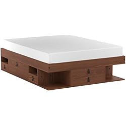 Memomad Lit Multifonction Bali - Beaucoup d'Espace de rangements et tiroirs, idéal pour Petites Chambres - Bois Massif et Design Exclusif - Prix avec sommier à Lattes - Queen Size 160x200, Caramel