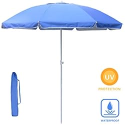 YOUKE Parasol, Droit, Octogonal, Inclinable, Diamètre en Arc 2 m, Tissu Oxford, Extérieur, Terrasse, Jardin, Balcon, Plage, Piscine, Bleu (sans Socle)
