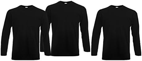 Mens 3 Pack Fruit of the Loom Full-Sleeve Valueweight T Shirt