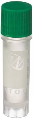 WheatonW985867 Polypropylene Conical 2mL CryoElite Cryogenic Freestanding Vial, with Writing Patch and External Threaded Green Cap (Case of 500)