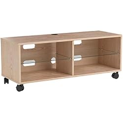 RFIVER Meuble TV Mobile sur roulettes Meuble Scandinave pour Téléviseurs avec 4 Compartiments Bois Chêne TS5001