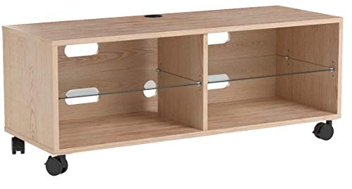 RFIVER Meuble TV Mobile sur roulettes Meuble Scandinave pour Téléviseurs avec 4 Compartiments Bois Chêne TS5001
