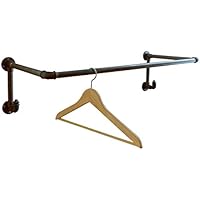 Garderobe Schwarz aus Metall (Breite 80cm) für Kleiderbügel und 2 Kleiderhaken Wandbefestigung Industrial Design Wandgarderobe belastbar und stabil