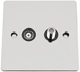 TV Aerial + Sky Satellite Wall Socket - Polished Chrome - Flat - Black Insert