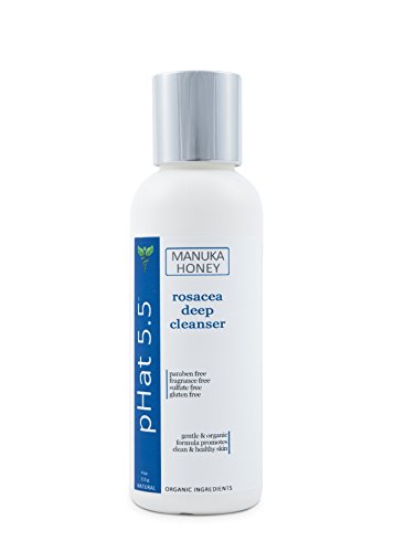 Rosacea Treatment Scrub Organic Moisturizing Deep Cleanser, Manuka Honey, Aloe Vera, Coconut Oil, Shea Butter, Plumeria, Hempseed, Olive Oil for Redness, Inflammation & Anti Acne (4 oz) by pHat 5.5