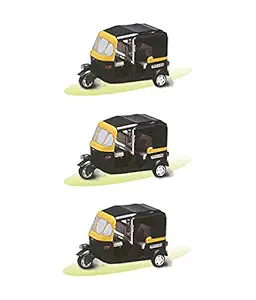 Laxmi Collection Perpetual Bliss Toys Auto Rickshaw with Pull Back Action for Boys and Girls (Black, 7 X 13 X 8cm) - Pack of 3