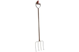 MirrorOutlet Large Garden Fork with Robin Feature. Brown Metal design 123cm