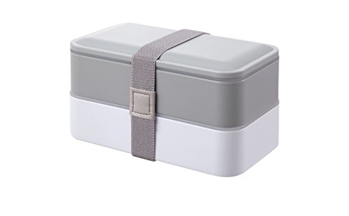 PuTwo Bento Box, Lunch Box, Porta Pranzo Ermetico Lunch, con Set di Posate, Grigio, 1200 ml