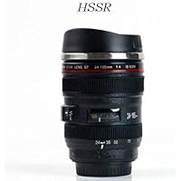 HSSR 24-105MM Lens Thermos Camera Travel Coffee Tea Cup Mug Lens Creative Cup Stainless Steel Brushed Liner Black