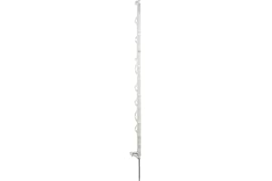 horizont Piquet de clôture plastique 10 pièces blanc, hauteur 108cm, pas unique, piquet plastique avec oeillets pour rubans, cordes, torons, piquet de clôture plastique clôture de pâturage
