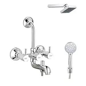 ZAP Turbo Series 100% High Grade Brass 3 in 1 Wall Mixer with Head Shower & Multi Flow Hand Shower with 1.5 Meter Flexible Tube (Chrome)