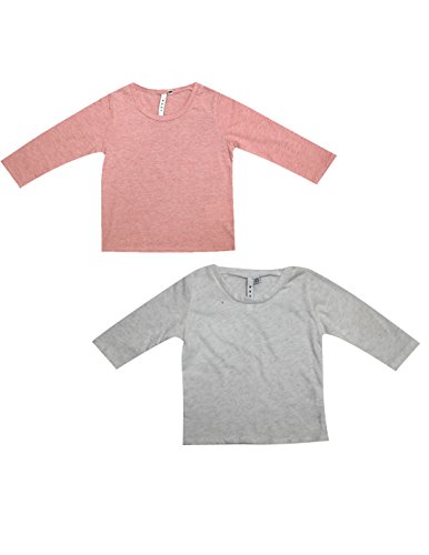 (Pack of 2) Roxy Infant Girls Crew-Neck Long Sleeve Shirt 1(12-18M) Light Red & Grey