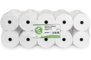 ROTOLIFICIO PUGLIESE 10 rotoli di carta termica CF per registratori di cassa, 80 x 80 cm, foro 12 mm, carta omologata per banconote e ricevute telematiche