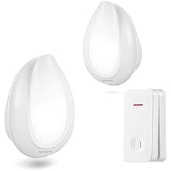 Sonette étanche, Carillon de Porte sans pile, étanche IP47 Novete Ecody lampe à 150 Mètres de Portée, Kit de Carillon avec la lampe et 32 Mélodies au 4 Niveau Volumes pour Maison, Bureau, Hôtel, Un Emetteur et deux Récepteurs Inclus