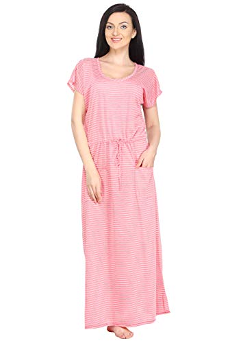 Womens Sinker Cotton Short Sleeve Nighty With Pockets Pink Free - Technical View