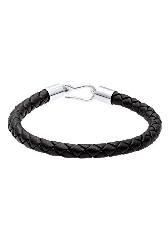 Paulo Fanello Armband Echtleder Basic Haken Geflochten in 925 Sterling Silber – 19cm Länge